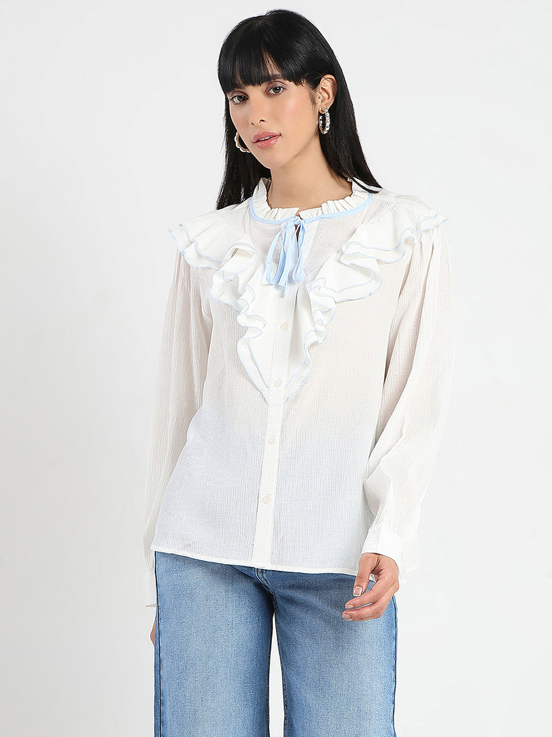 Madame Contrast Boning Blue Nylon Blend Shirt