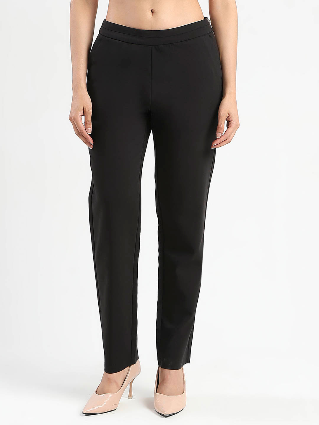Madame High-Waist Cotton Blend Black Trousers