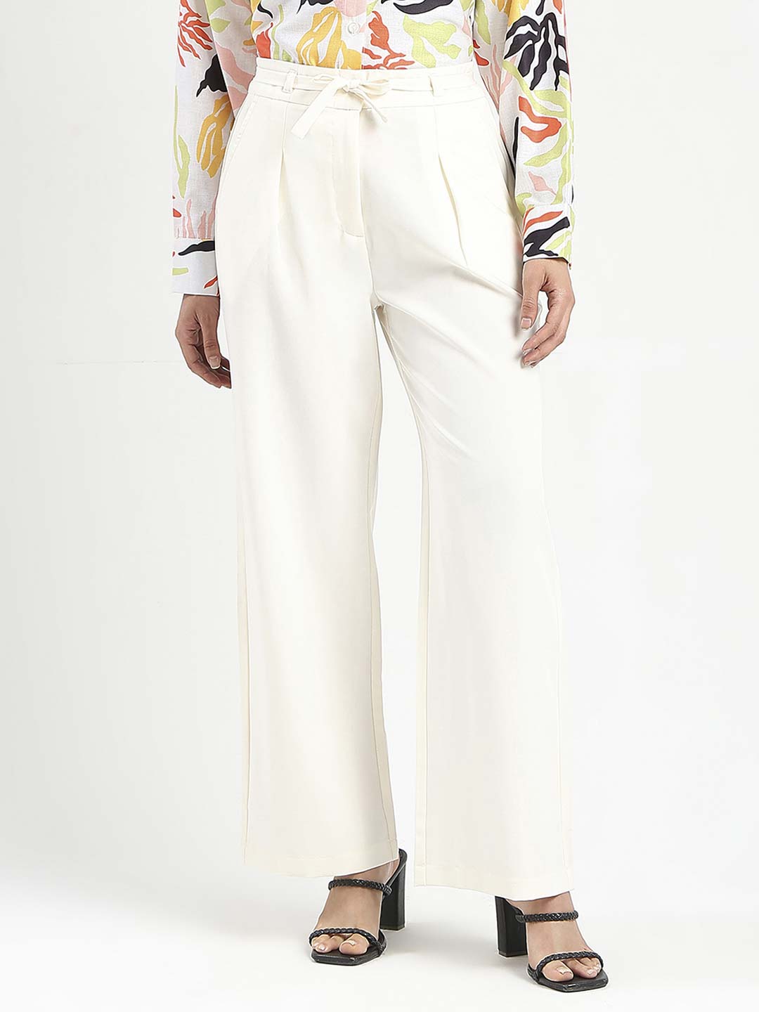 Madame Drawstring Waist Straight Fit Ivory Trousers