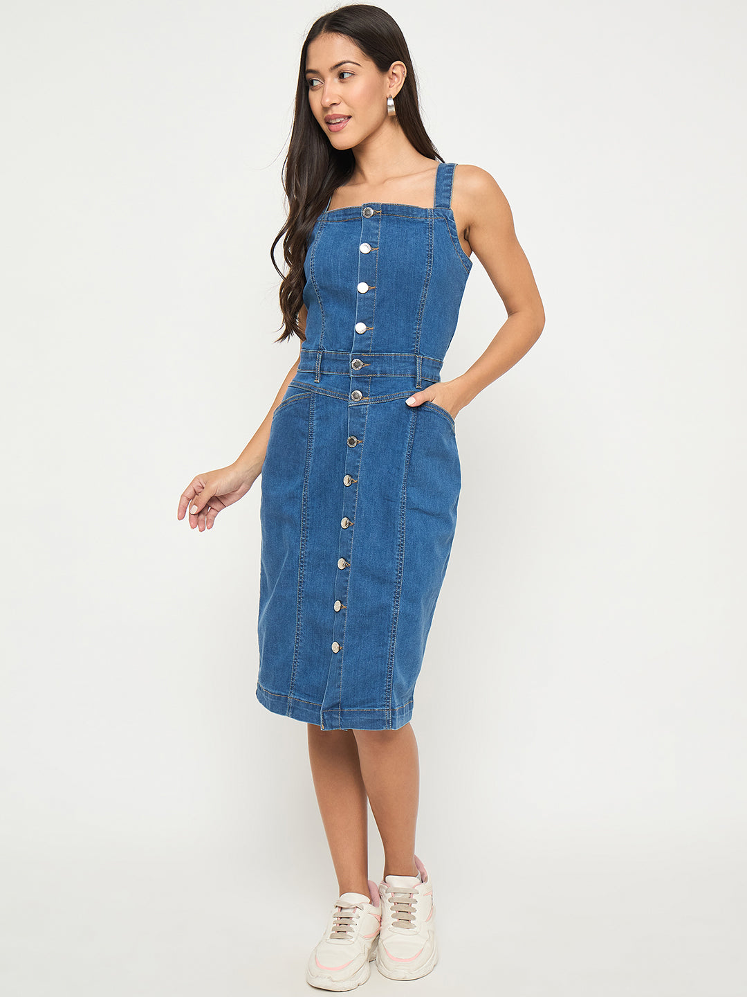 Madame Divided Buttoned Mid Blue Denim Mini Bodycon Dress