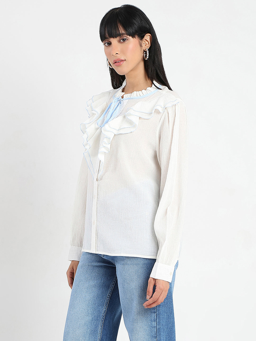 Madame Contrast Boning Blue Nylon Blend Shirt