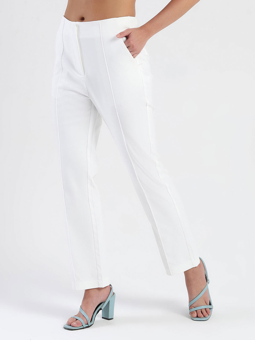 Madame Alex Front Pintuck Detailed White Trousers