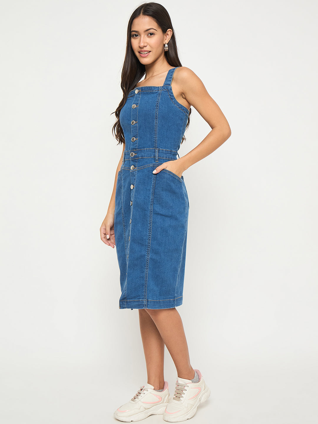 Madame Divided Buttoned Mid Blue Denim Mini Bodycon Dress
