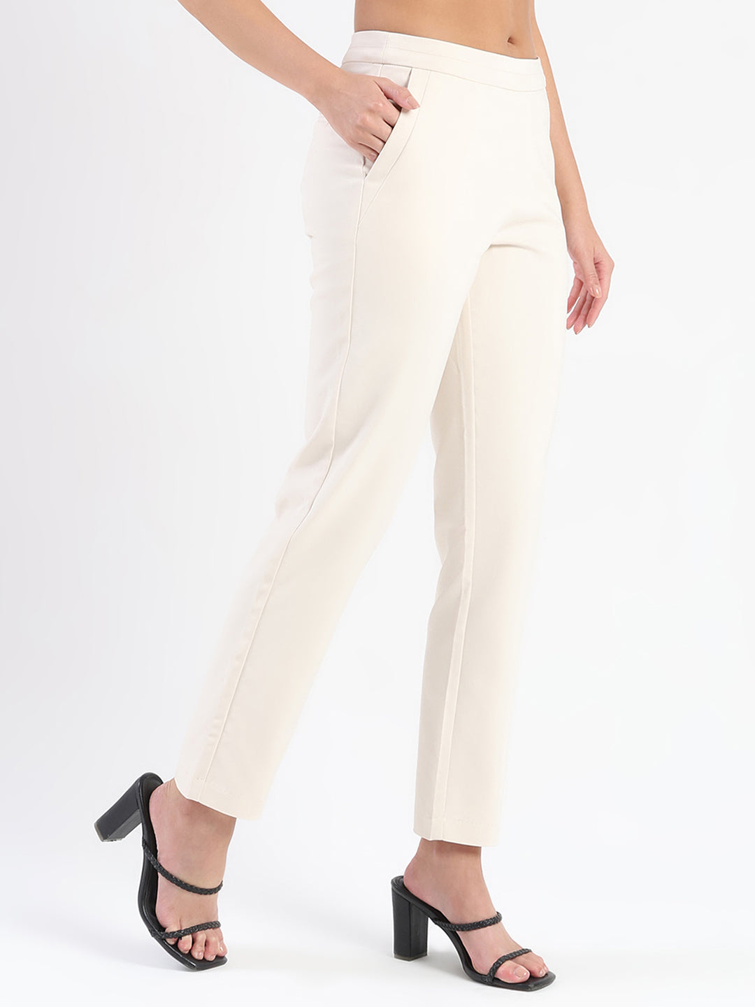 Madame High-Waist Cotton Blend Ivory Trousers