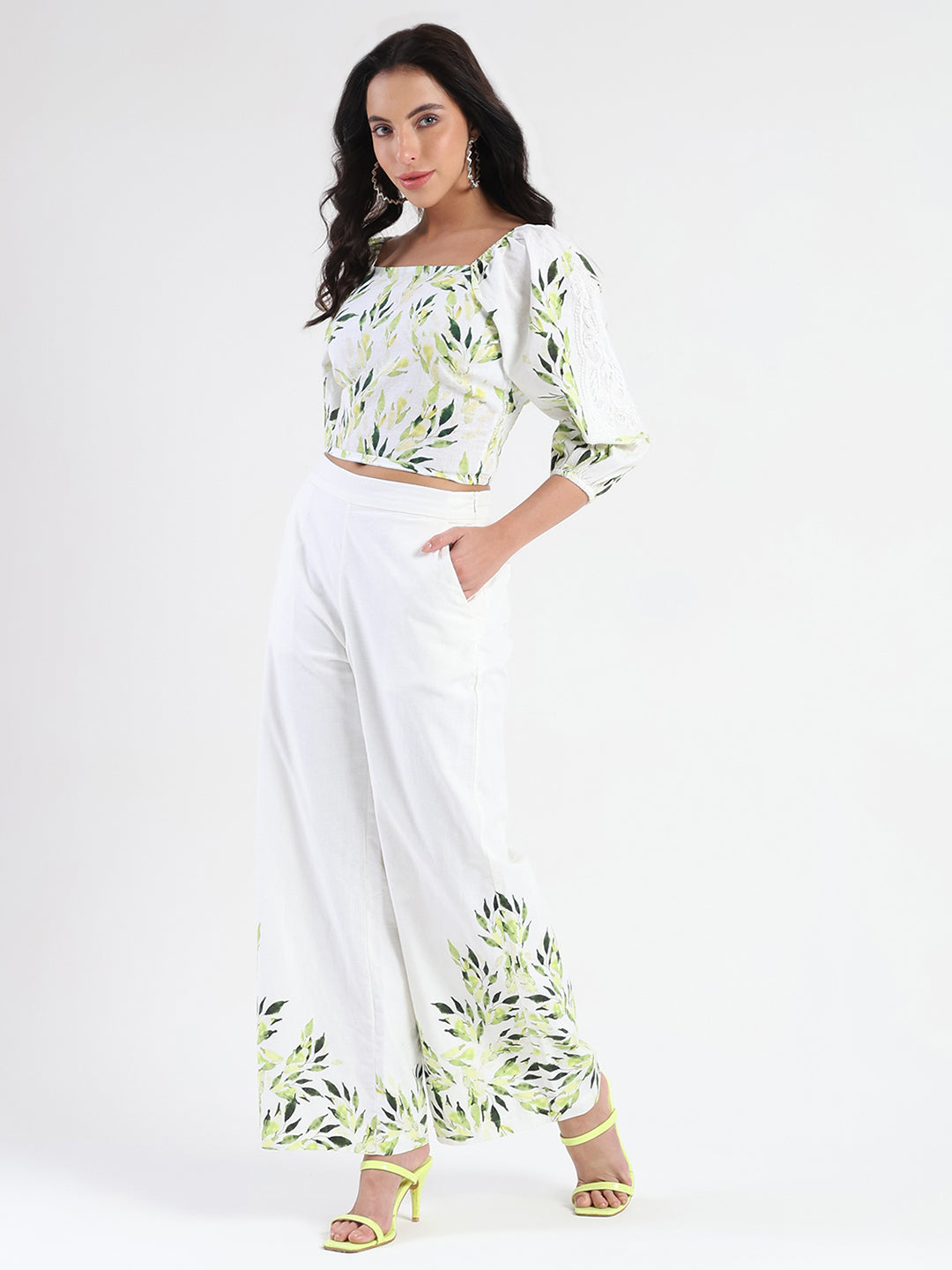 Madame Printed Top and Bottoms Ivory Cotton Blend Co-ord Set
