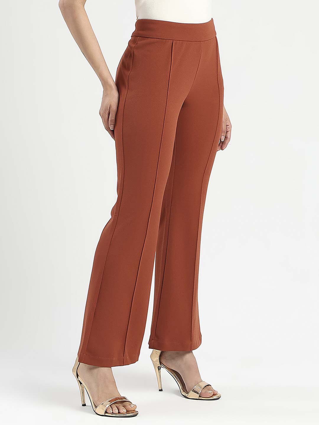Madame Front Seam Detail Rust Red Wide Leg Trousers