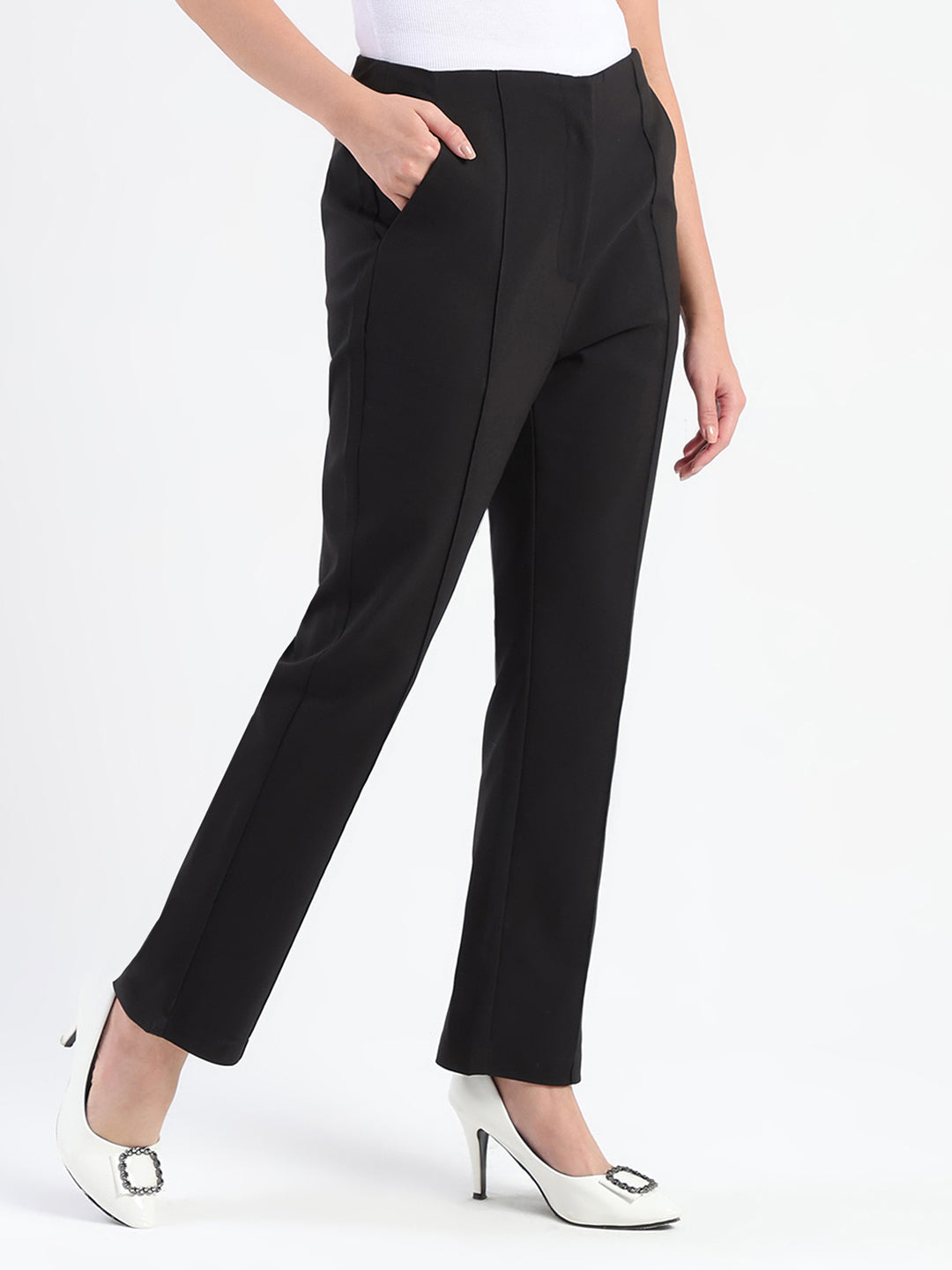 Madame Alex Front Pintuck Detailed Black Trousers