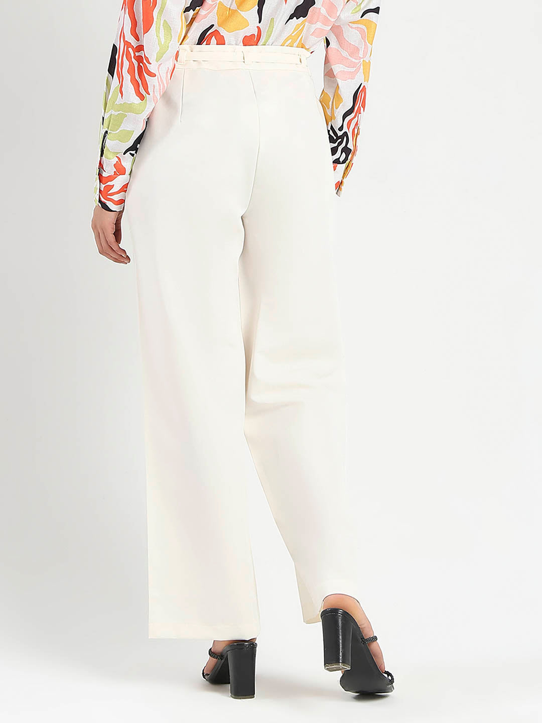 Madame Drawstring Waist Straight Fit Ivory Trousers