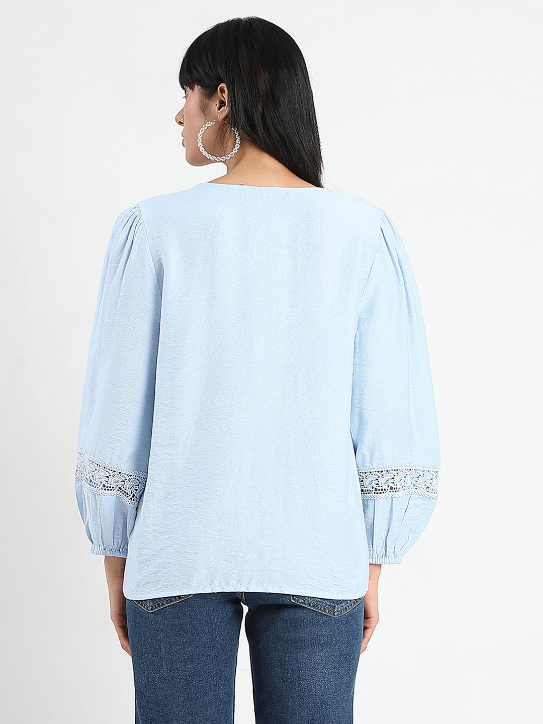 Madame Tie Neck Powder Blue Rayon Blend Top
