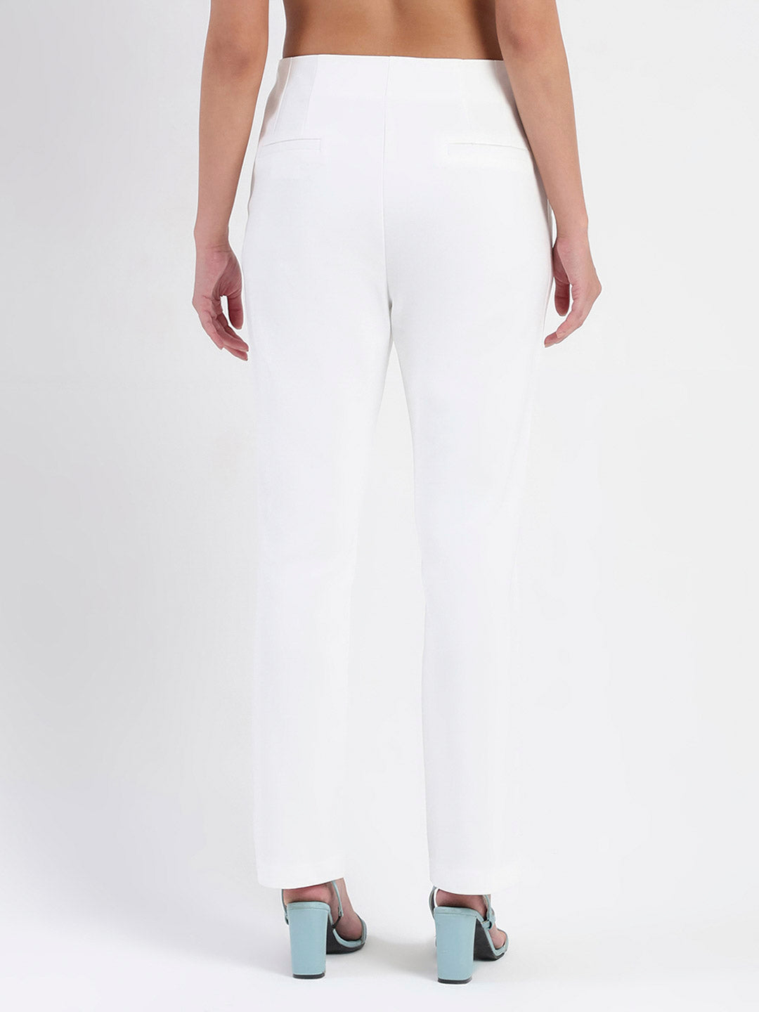 Madame Alex Front Pintuck Detailed White Trousers