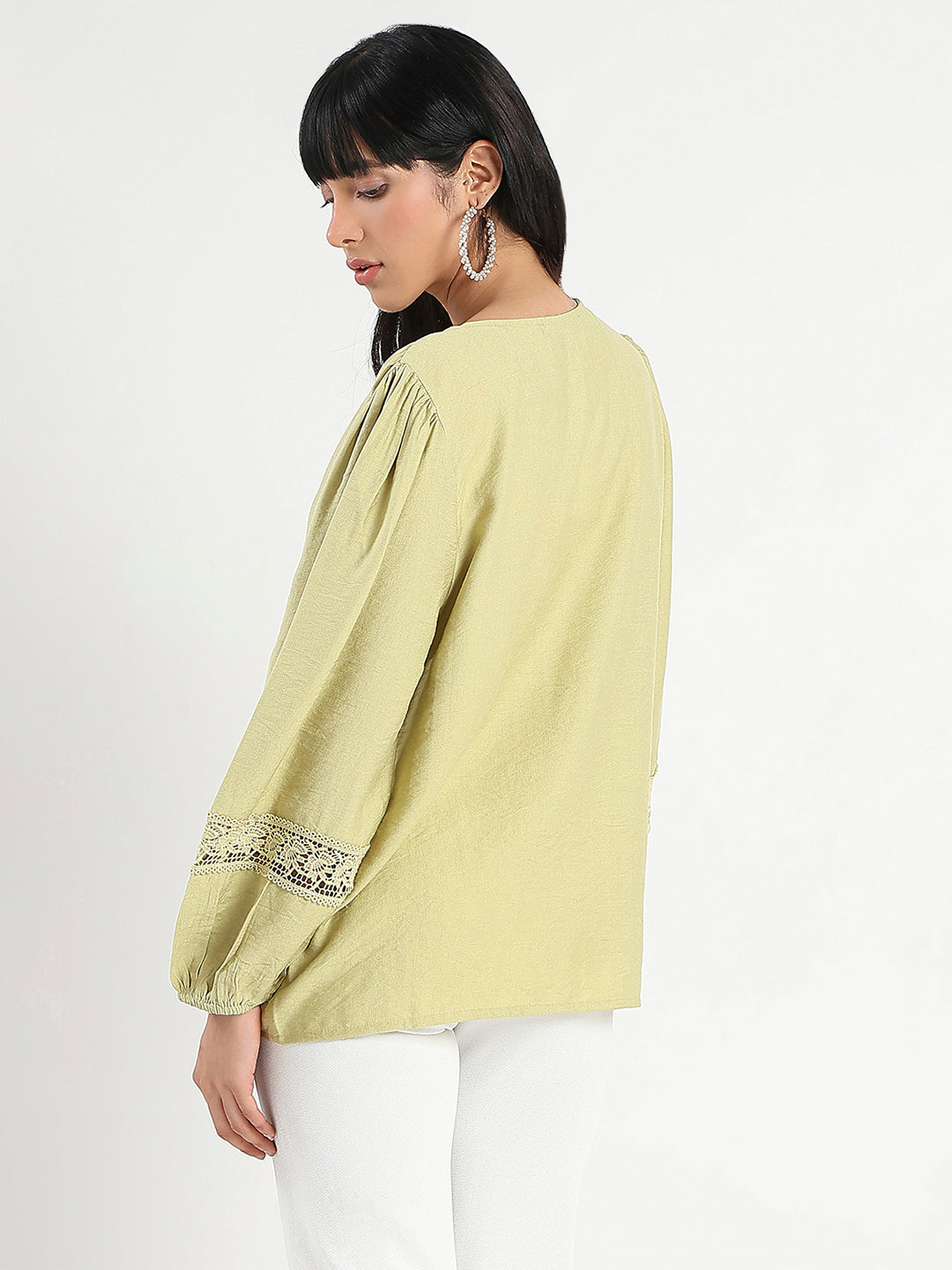 Madame Tie Neck Green Rayon Blend Top