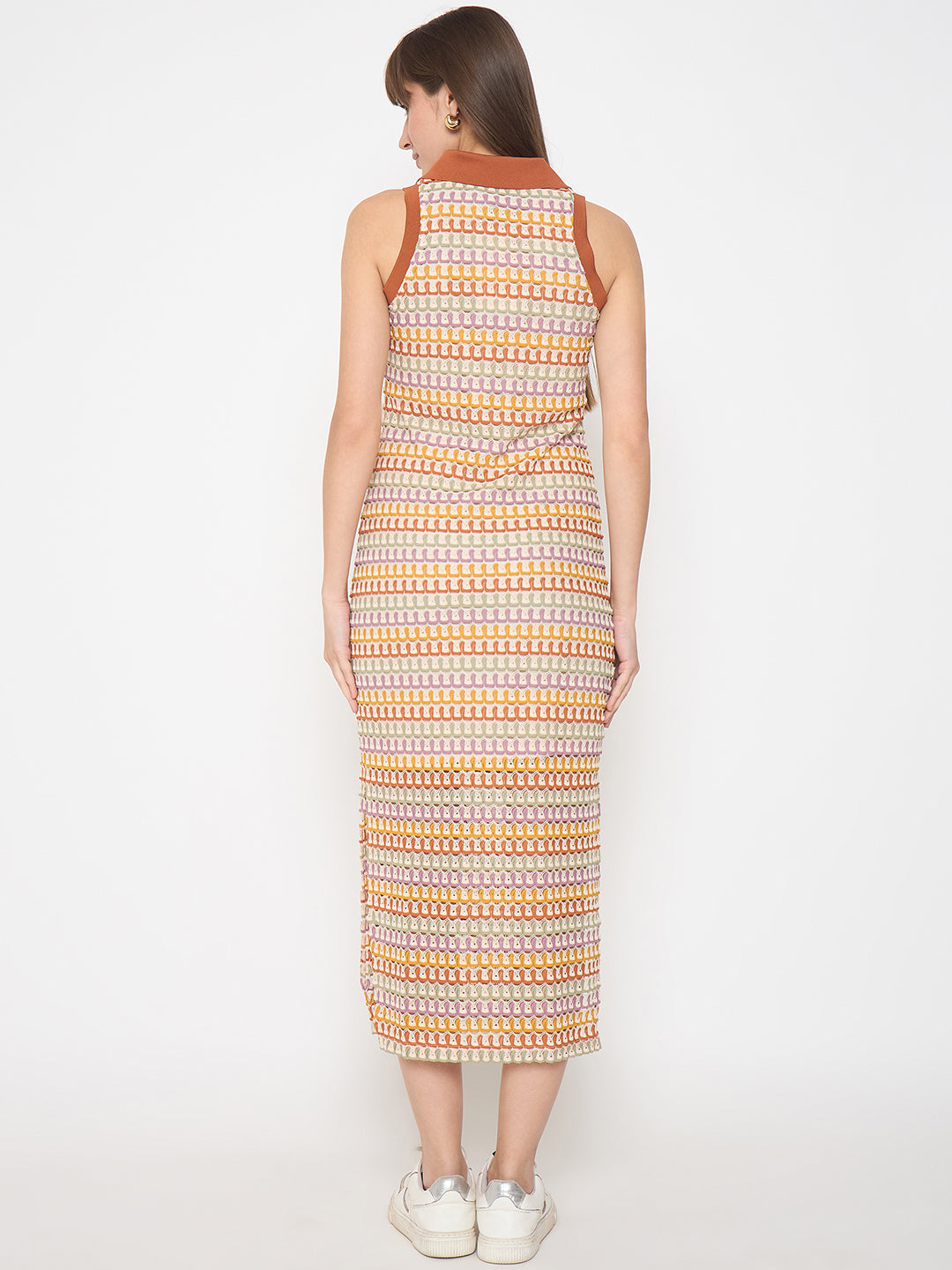 Madame Crochet Striped Side Slit Brown Bodycon Dress