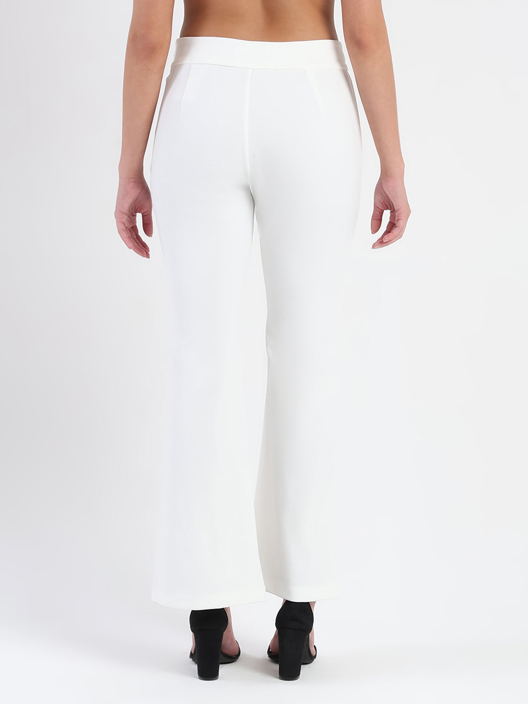 Madame Side Zipper Flared White Knitted Moss Trousers