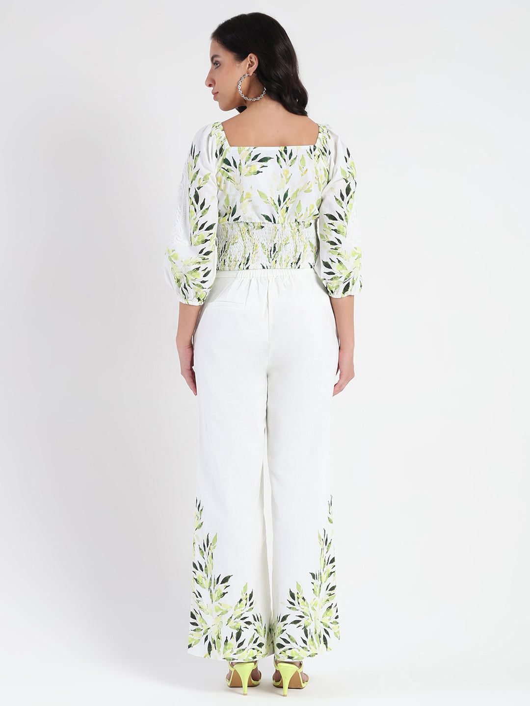 Madame Printed Top and Bottoms Ivory Cotton Blend Co-ord Set