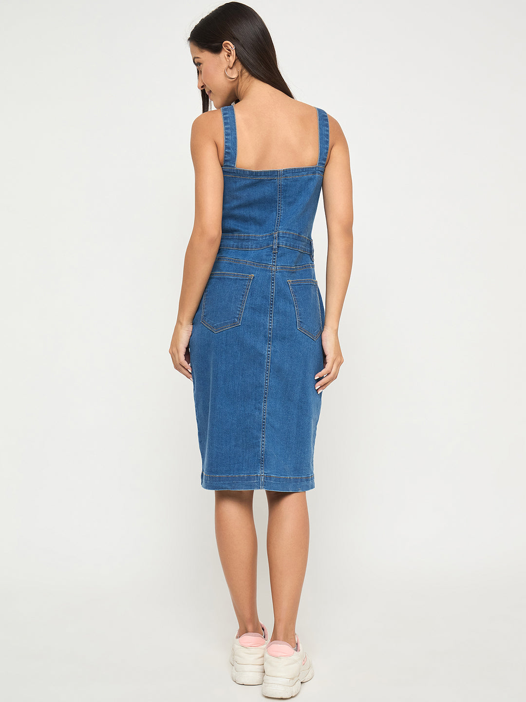 Madame Divided Buttoned Mid Blue Denim Mini Bodycon Dress