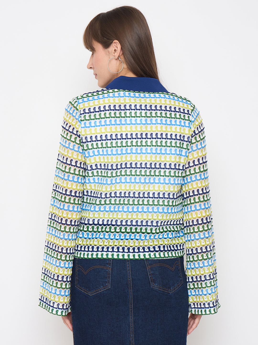 Madame Crochet Contrasting Collar Blue Top