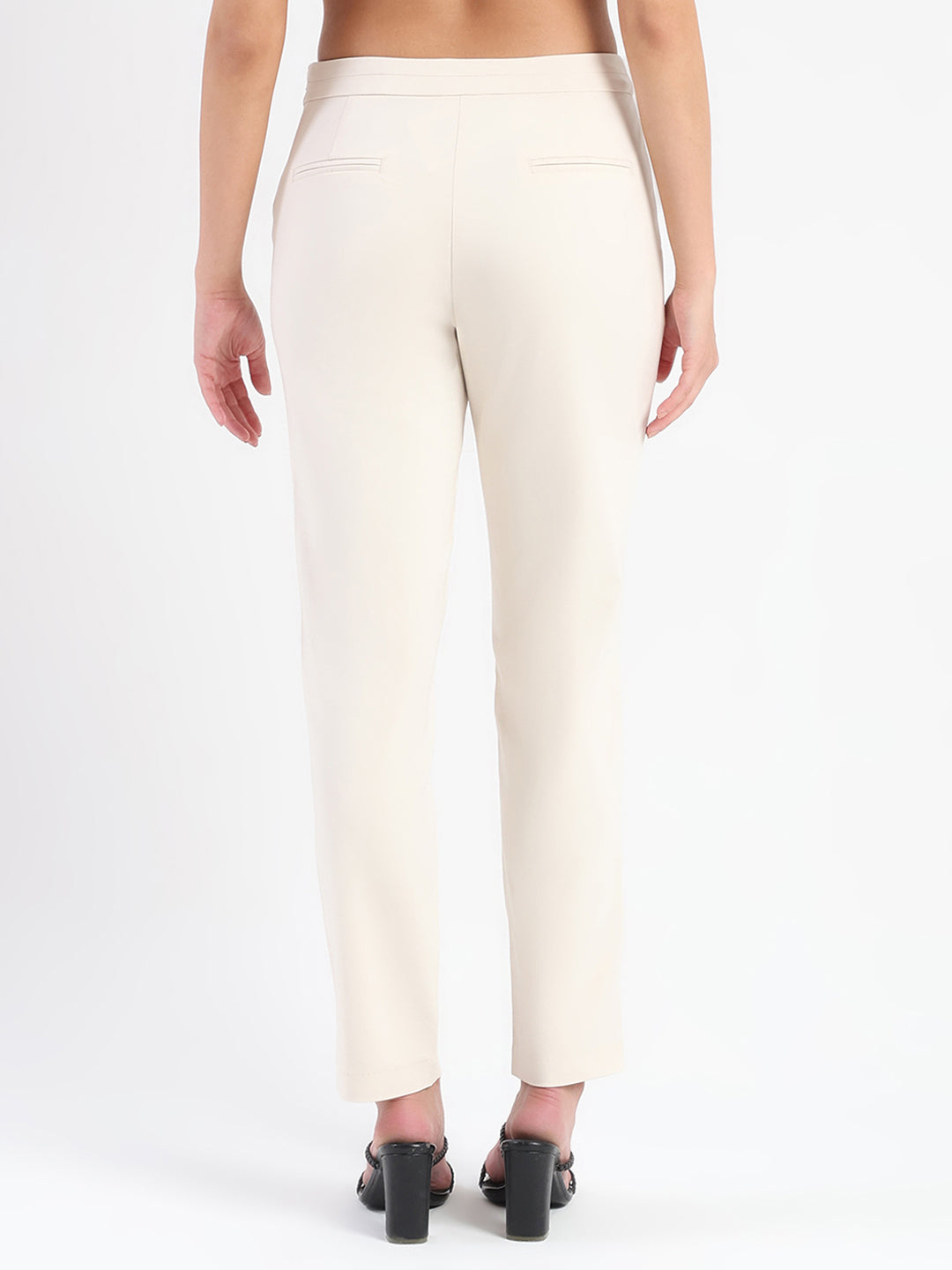 Madame High-Waist Cotton Blend Ivory Trousers