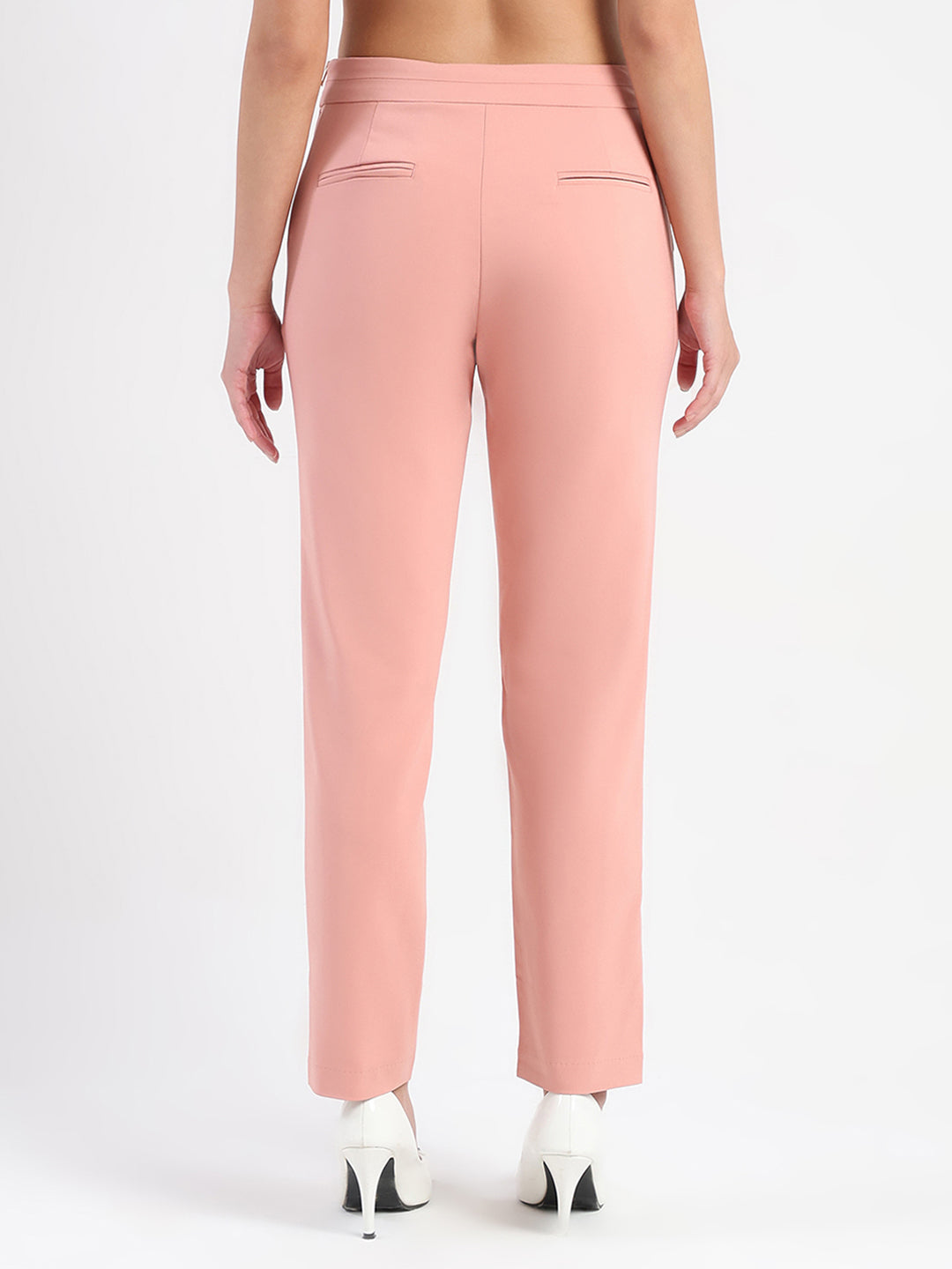 Madame High-Waist Cotton Blend Pink Trousers