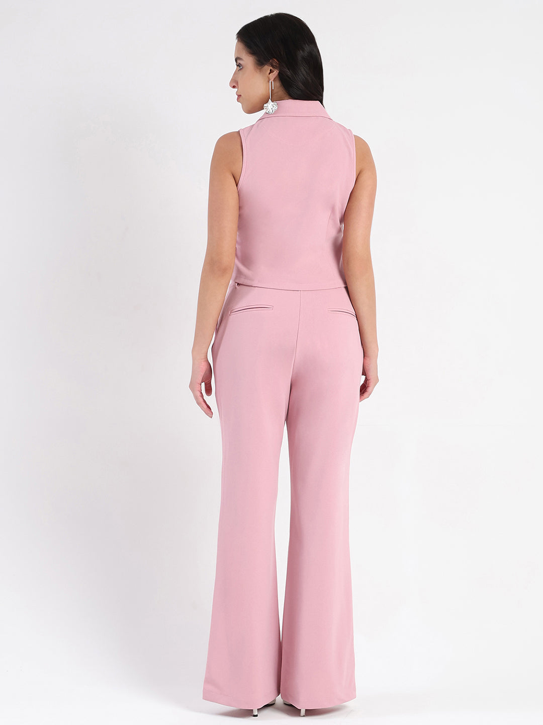 Madame Crop Top and Side Slit Trousers Knit Moss Blush Pink Co-ord Set