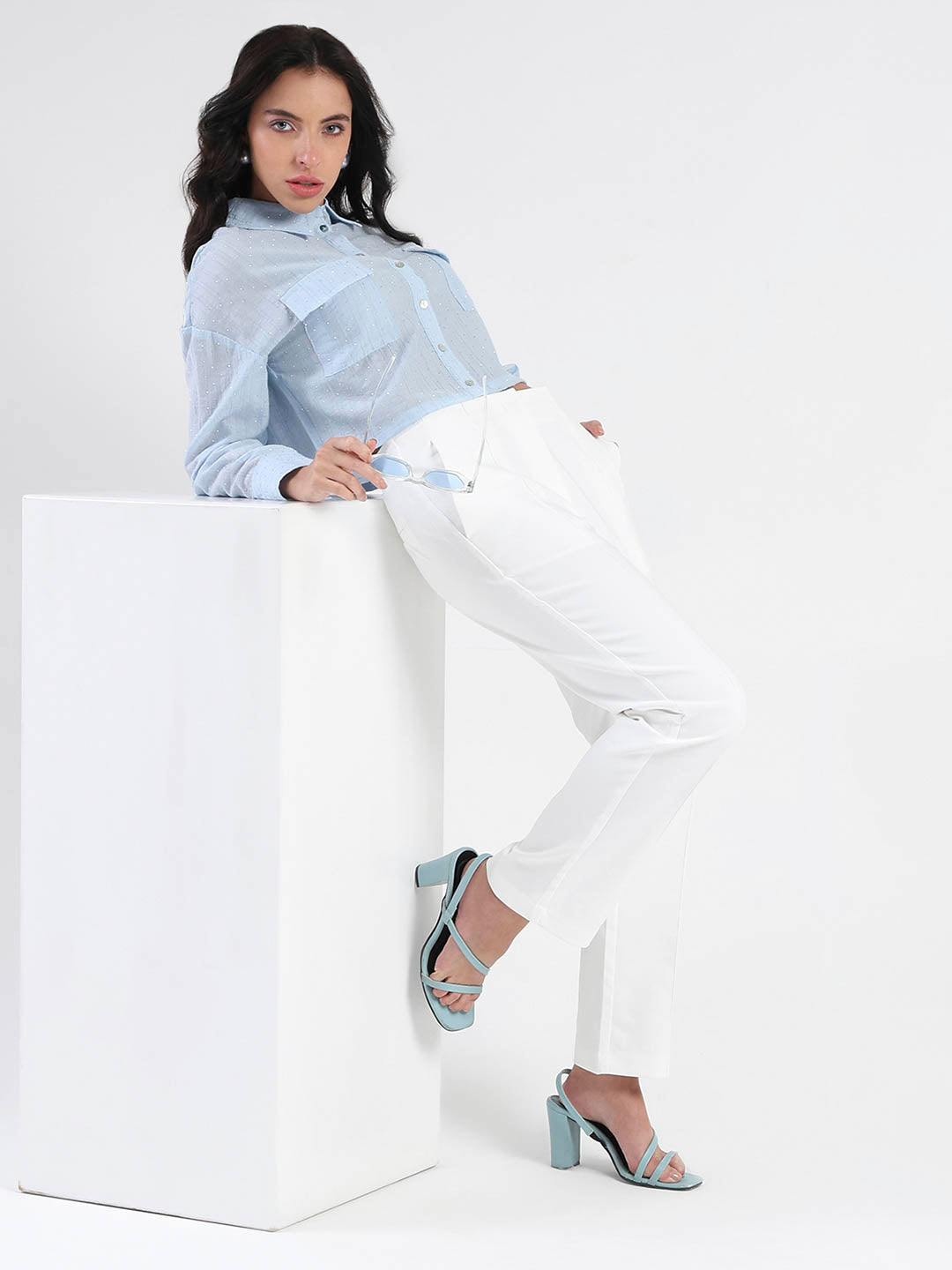 Madame Alex Front Pintuck Detailed White Trousers