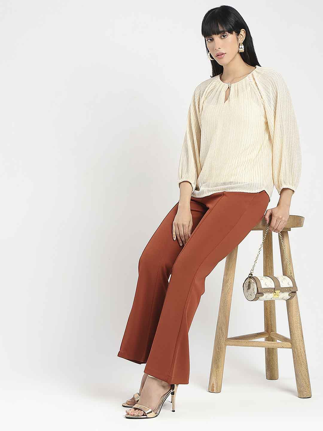 Madame Front Seam Detail Rust Red Wide Leg Trousers