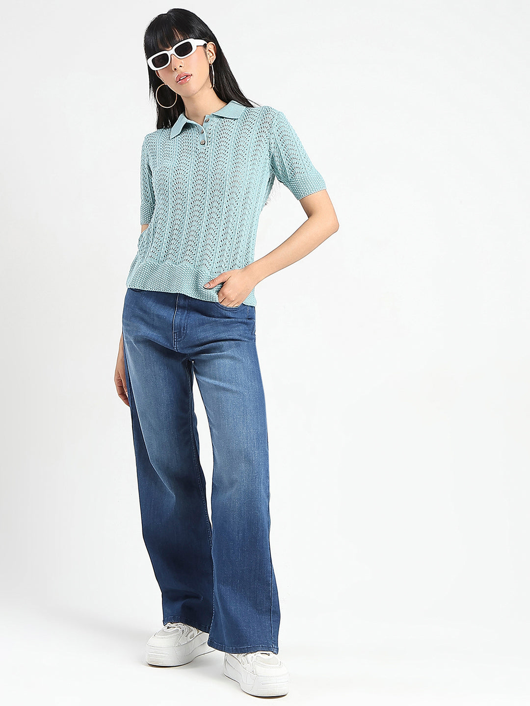 Madame Stone Wash Wide Leg Dark Blue Jeans