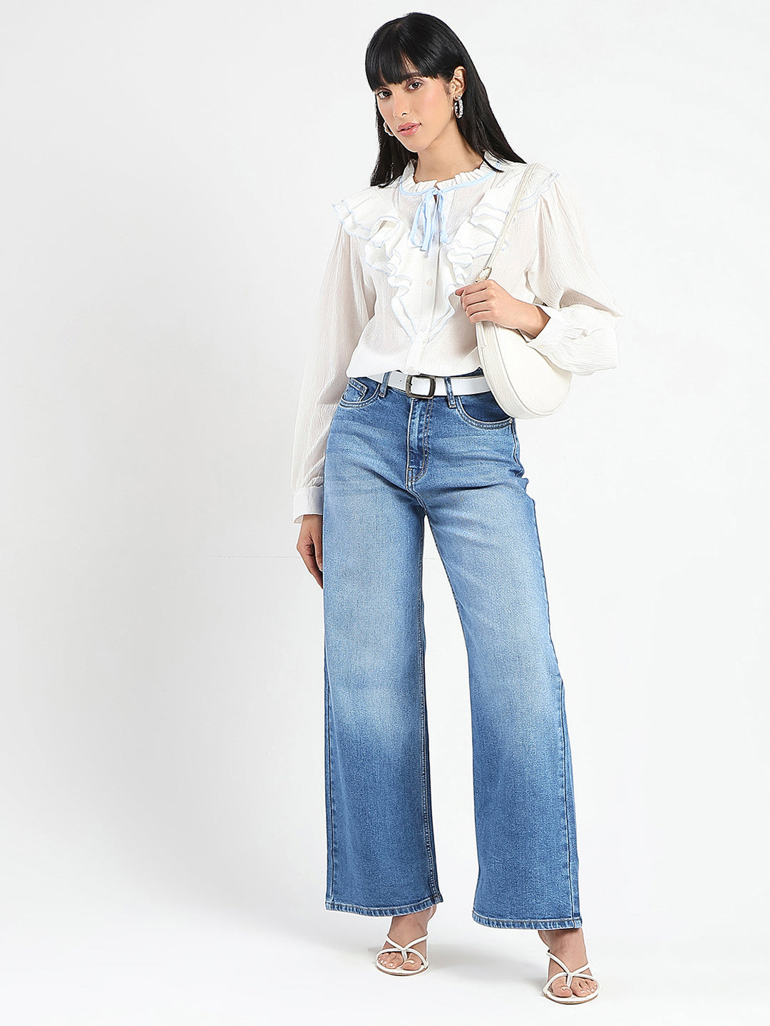 Madame Contrast Boning Blue Nylon Blend Shirt
