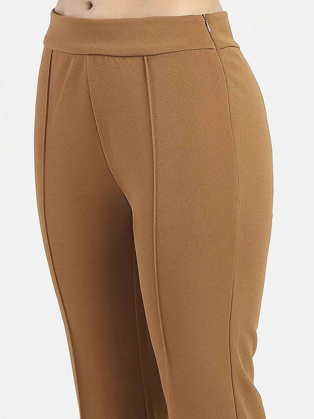 Madame Side Zipper Flared Coffee Brown Knitted Moss Trousers