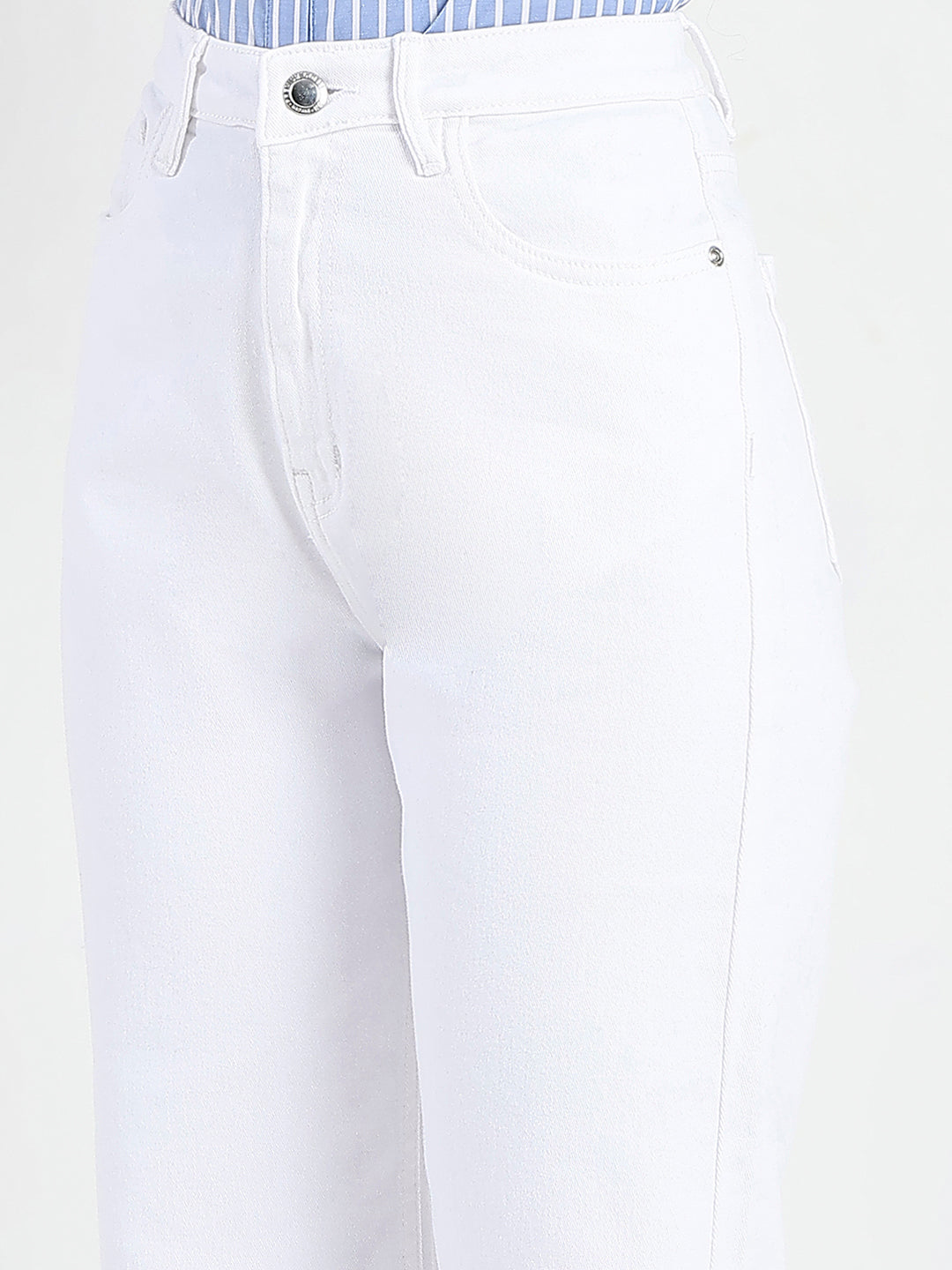 Madame Stone Wash Wide Leg White Jeans