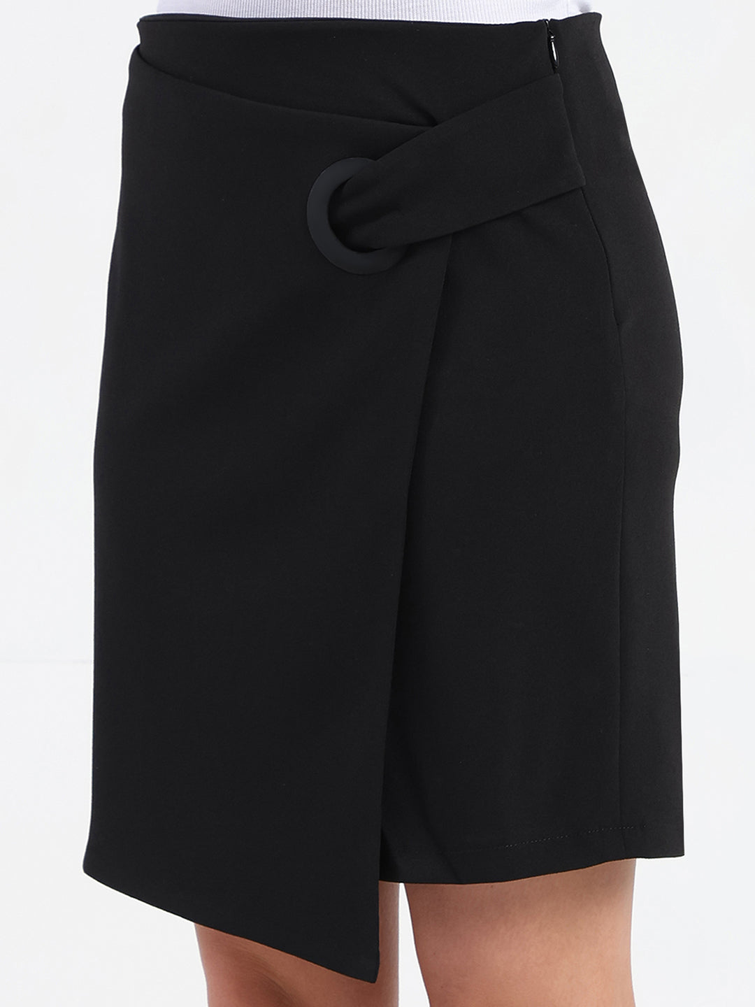 Madame Asymmetrical Wrap Black Mini Skirt