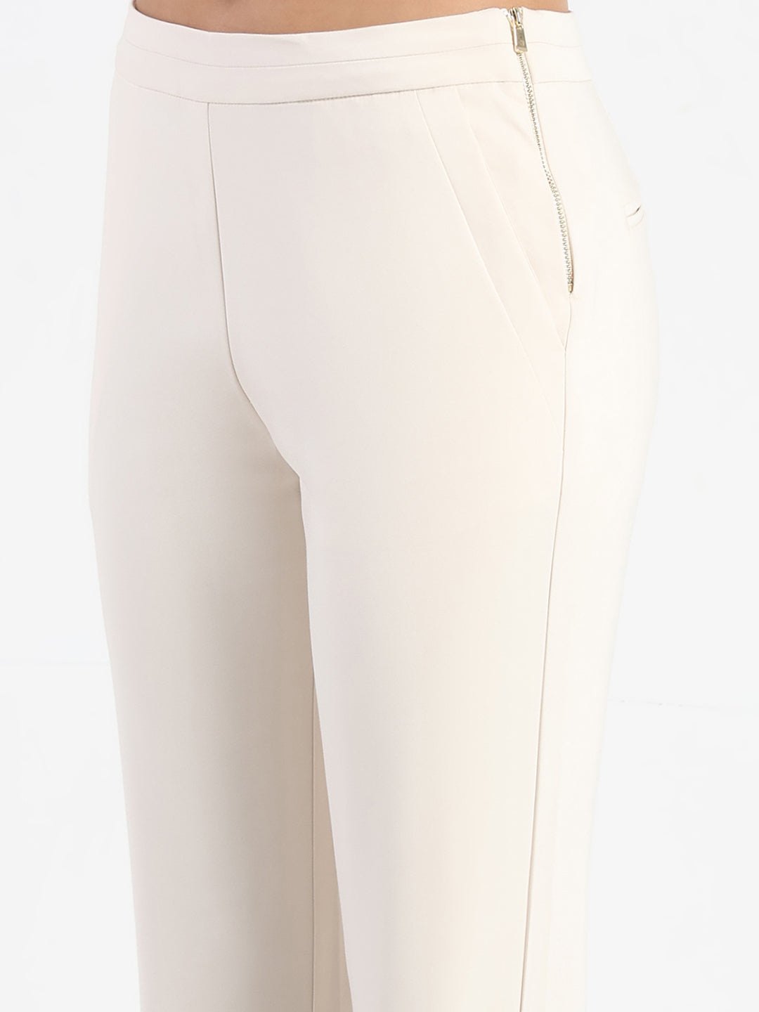 Madame High-Waist Cotton Blend Ivory Trousers