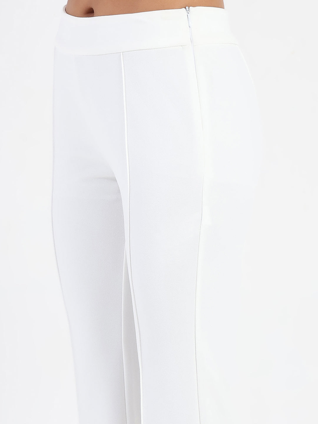 Madame Side Zipper Flared White Knitted Moss Trousers