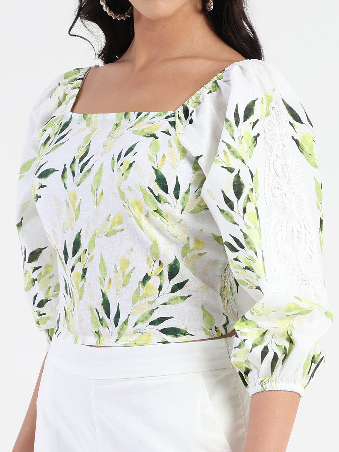 Madame Printed Top and Bottoms Ivory Cotton Blend Co-ord Set