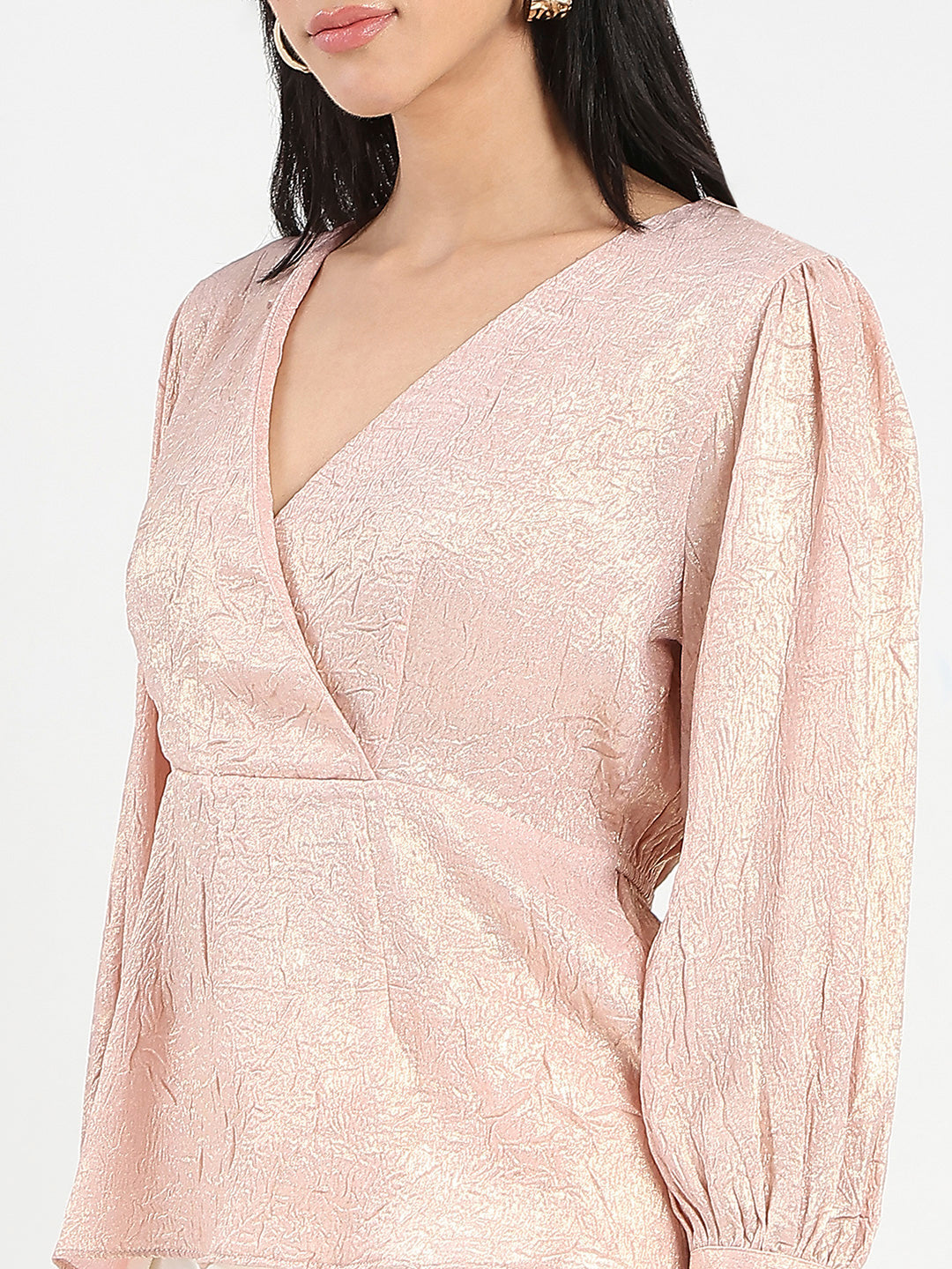 Madame Textured Pleat Detail Cinch Waist Peach Top