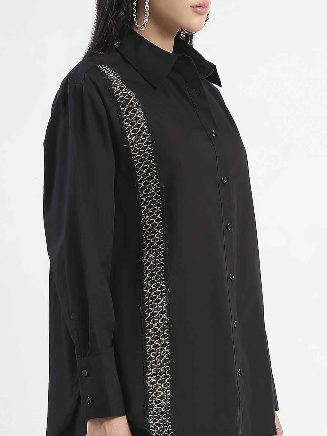 Madame Textured Shirt and Bottoms Black Co-ord Set