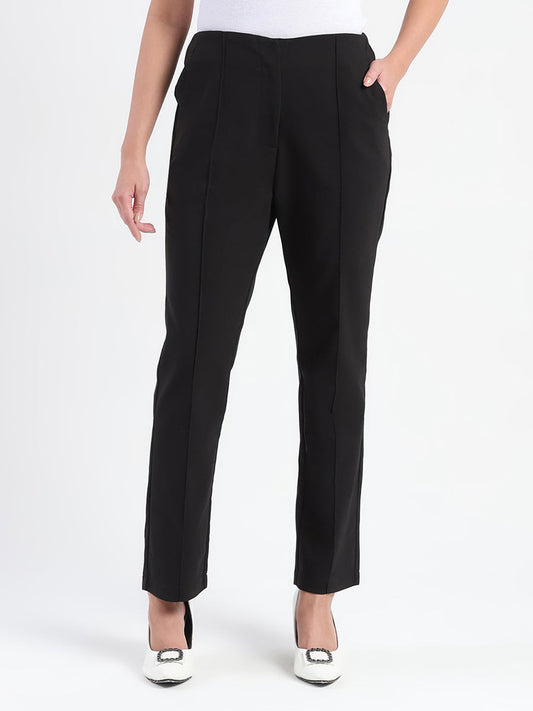 Madame Alex Front Pintuck Detailed Black Trousers