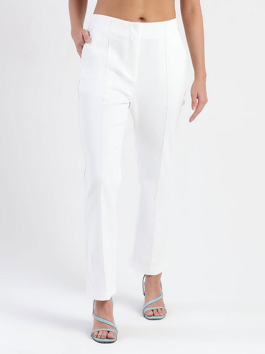 Madame Alex Front Pintuck Detailed White Trousers