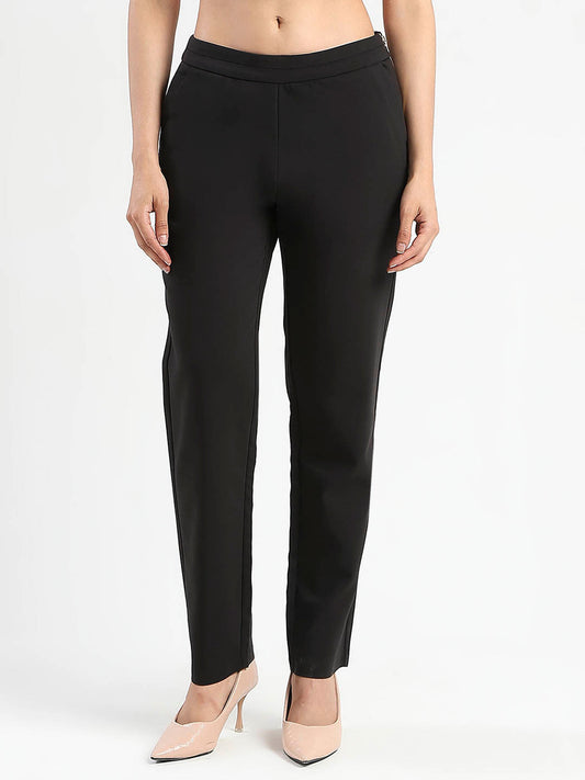 Madame High-Waist Cotton Blend Black Trousers