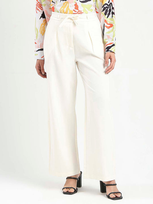 Madame Drawstring Waist Straight Fit Ivory Trousers
