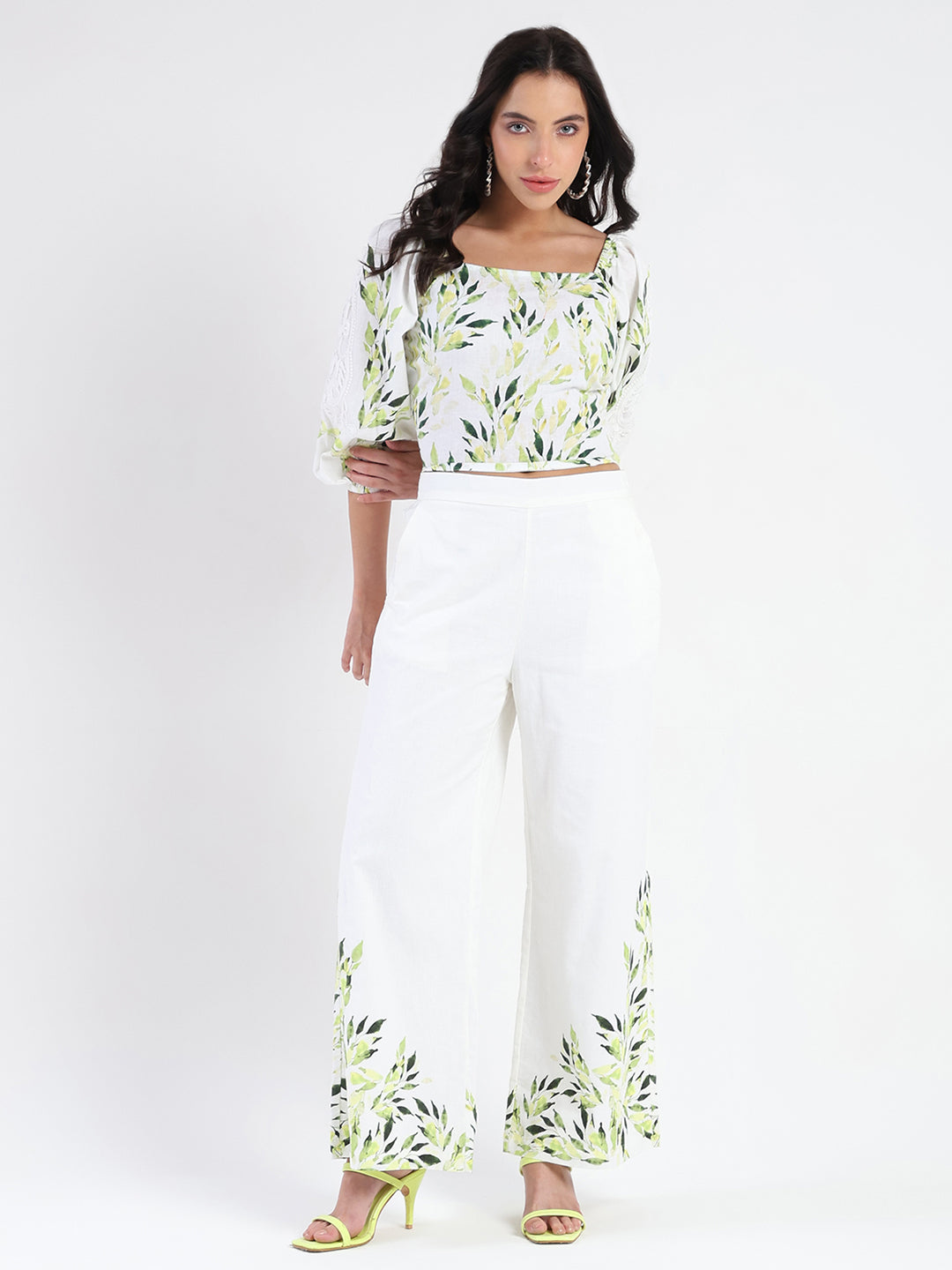 Madame Printed Top and Bottoms Ivory Cotton Blend Co-ord Set