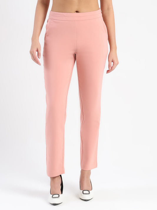 Madame High-Waist Cotton Blend Pink Trousers