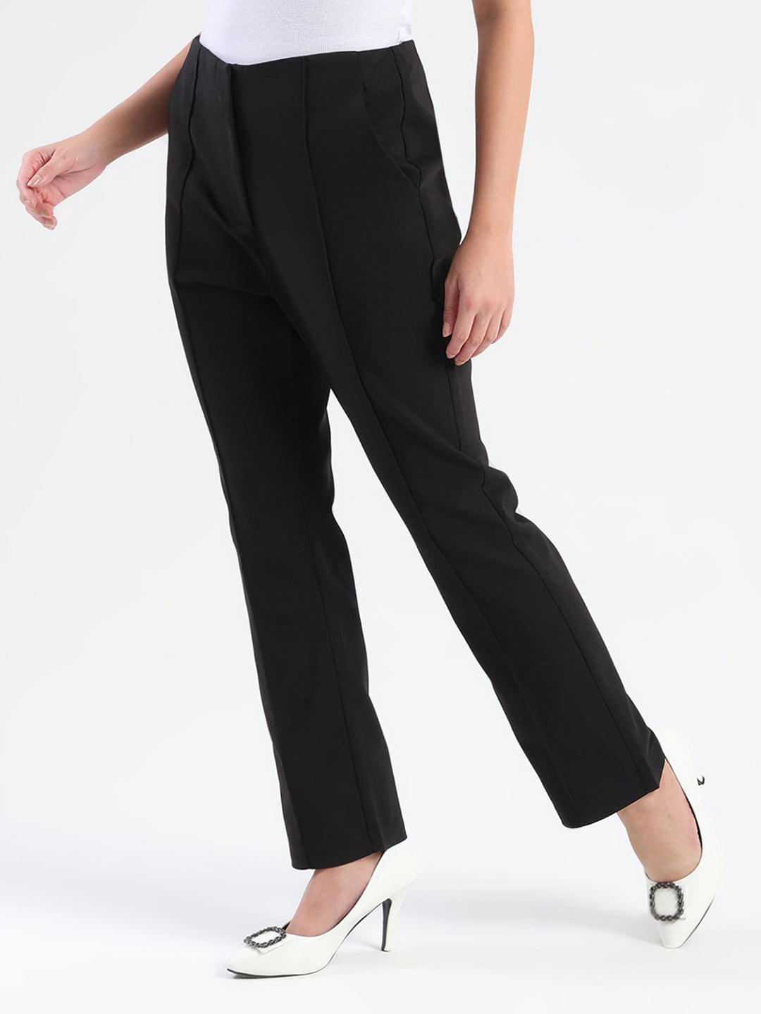 Madame Alex Front Pintuck Detailed Black Trousers