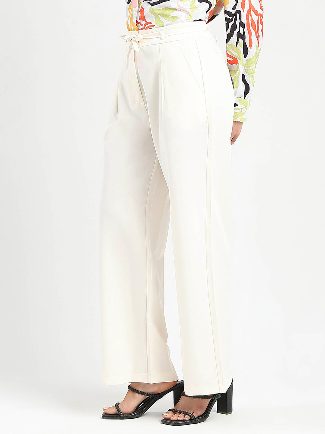 Madame Drawstring Waist Straight Fit Ivory Trousers