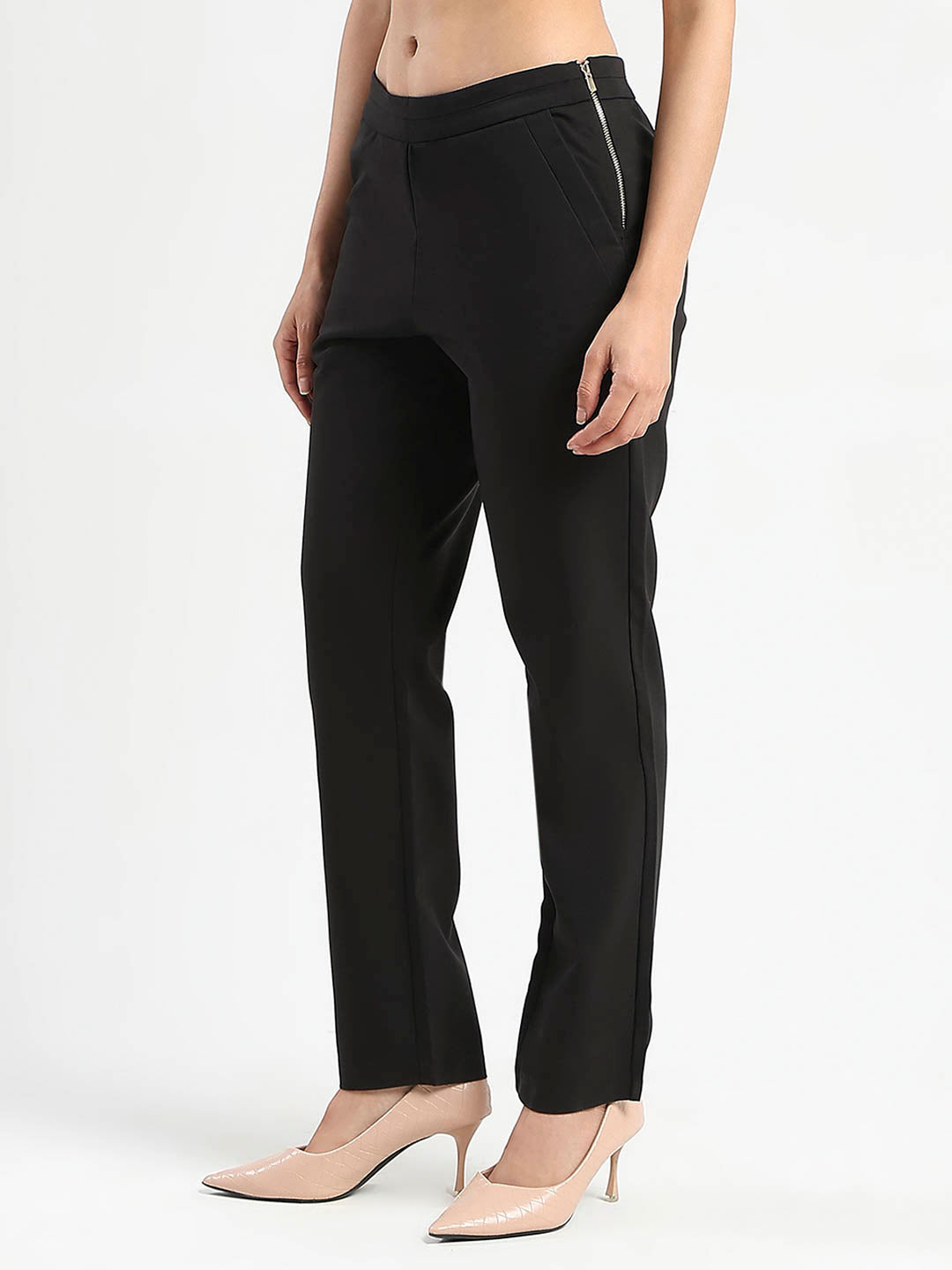 Madame High-Waist Cotton Blend Black Trousers