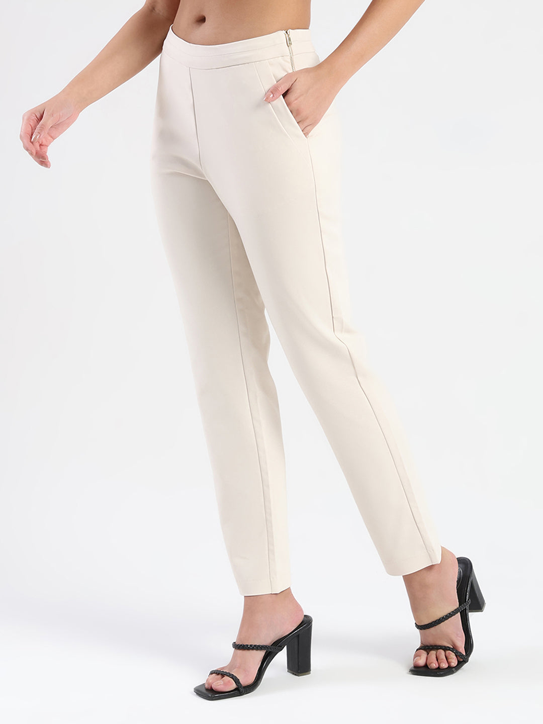 Madame High-Waist Cotton Blend Ivory Trousers
