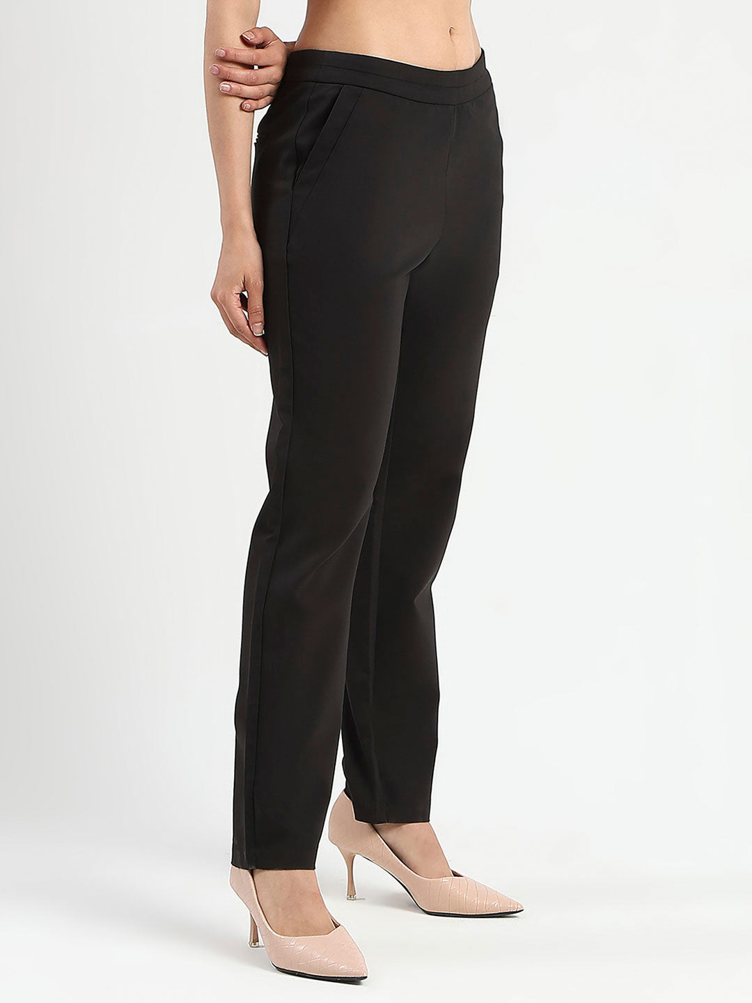 Madame High-Waist Cotton Blend Black Trousers