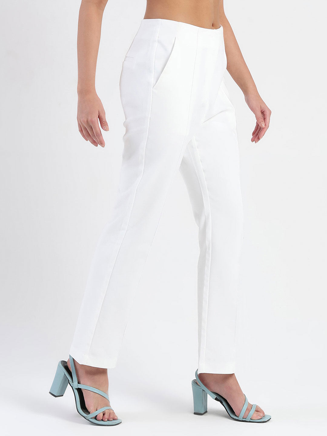 Madame Alex Front Pintuck Detailed White Trousers