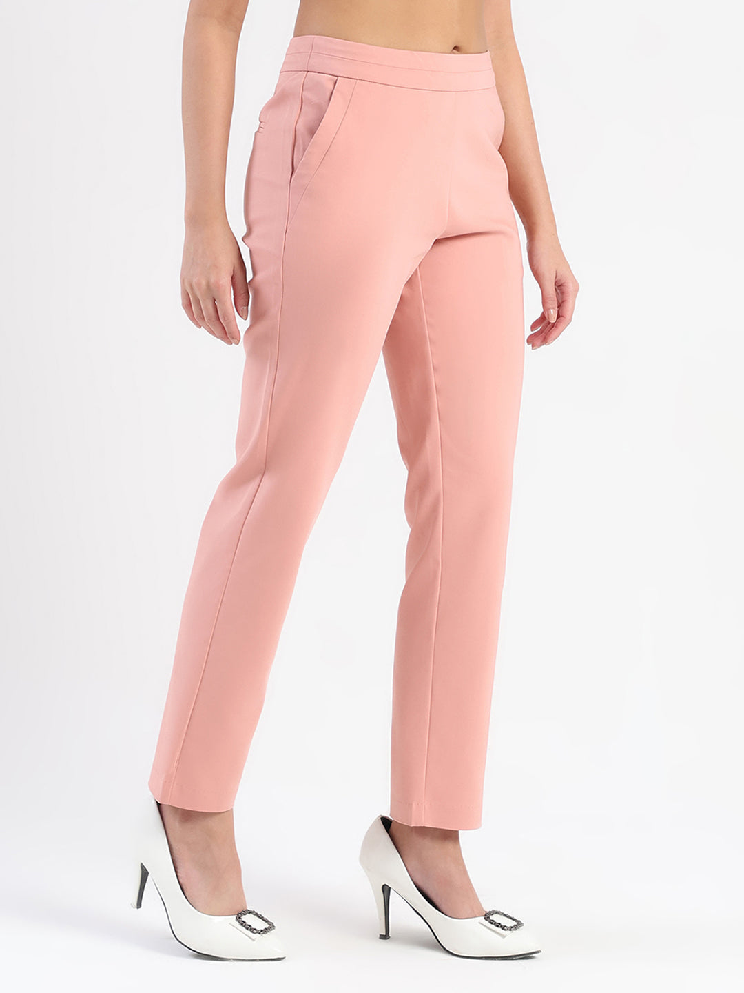 Madame High-Waist Cotton Blend Pink Trousers