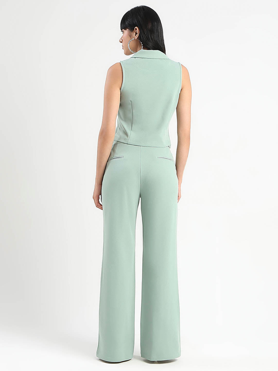 Madame Crop Top and Side Slit Trousers Knit Moss Olive Green Co-ord Set