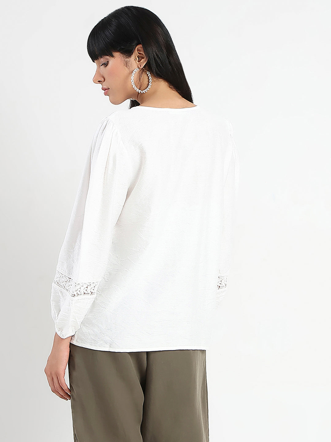 Madame Tie Neck Off White Rayon Blend Top